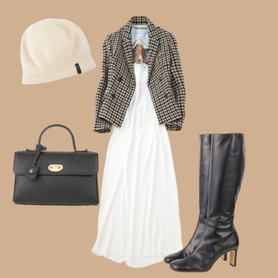 チェックジャケット×フェミニンドレスでつくる！ときめく垢抜けスタイル