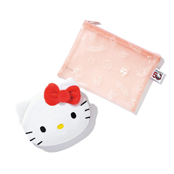 【今月号の付録】祝50周年♡ ハローキティのふわふわフェイスポーチ&クリアポーチ（2/9発売sweet3月号 通常号）