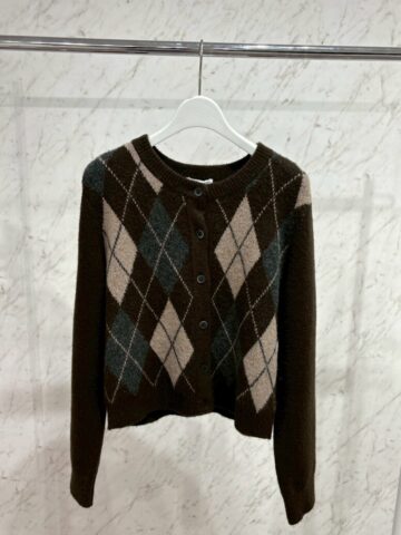 GU　パフニットアーガイルクルーネックカーディガン