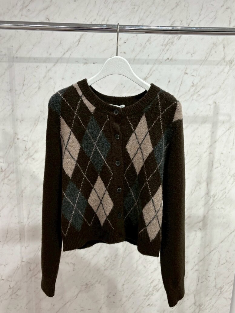 GU　パフニットアーガイルクルーネックカーディガン