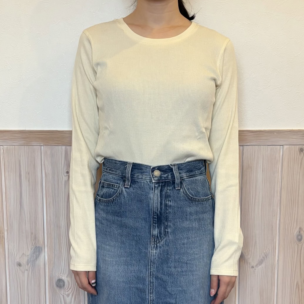 無印良品 婦人 なめらかリブ編みクルーネック長袖Tシャツ