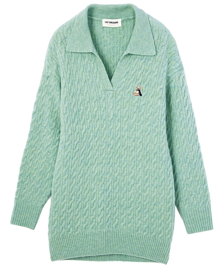 LILY BROWNのペールグリーンのニットドレス