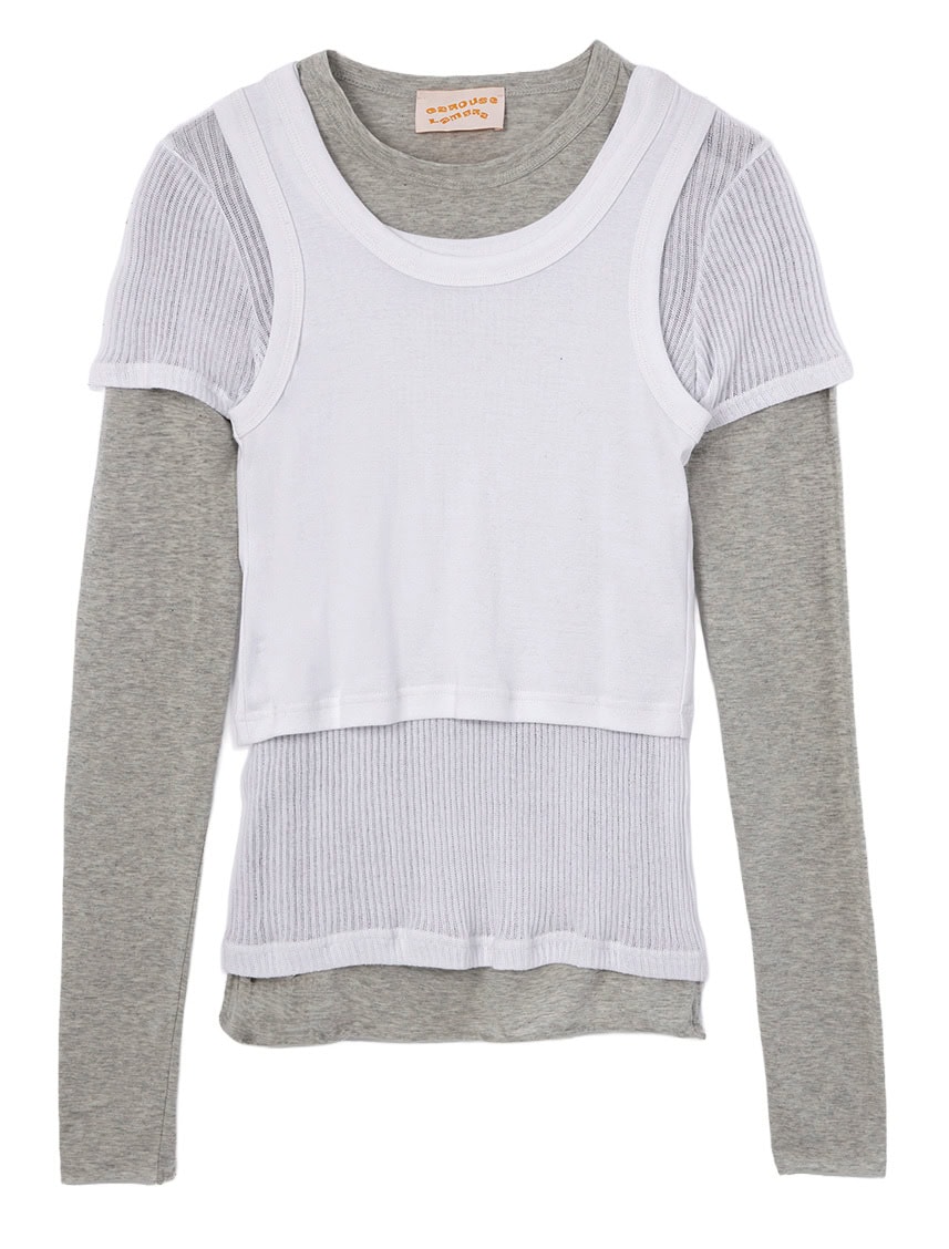 CaRouseLamBRa（ ジャック・オブ・オール・トレーズ）の、ロンTにショート丈タンクとリブTシャツを重ねた3枚セットトップス。