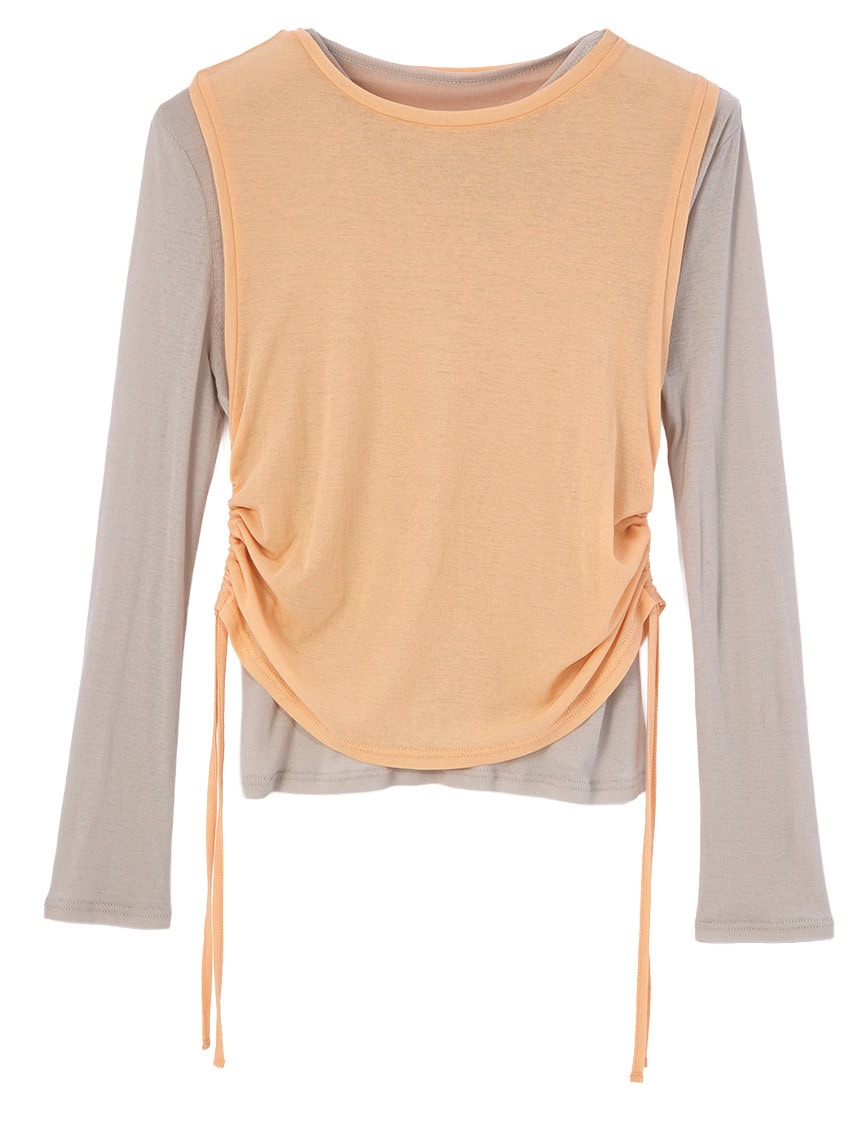 STRATA（COHINA/STRATA）の、シアーなドロストタンクとカットソーのセットトップス。やさしい触り心地。