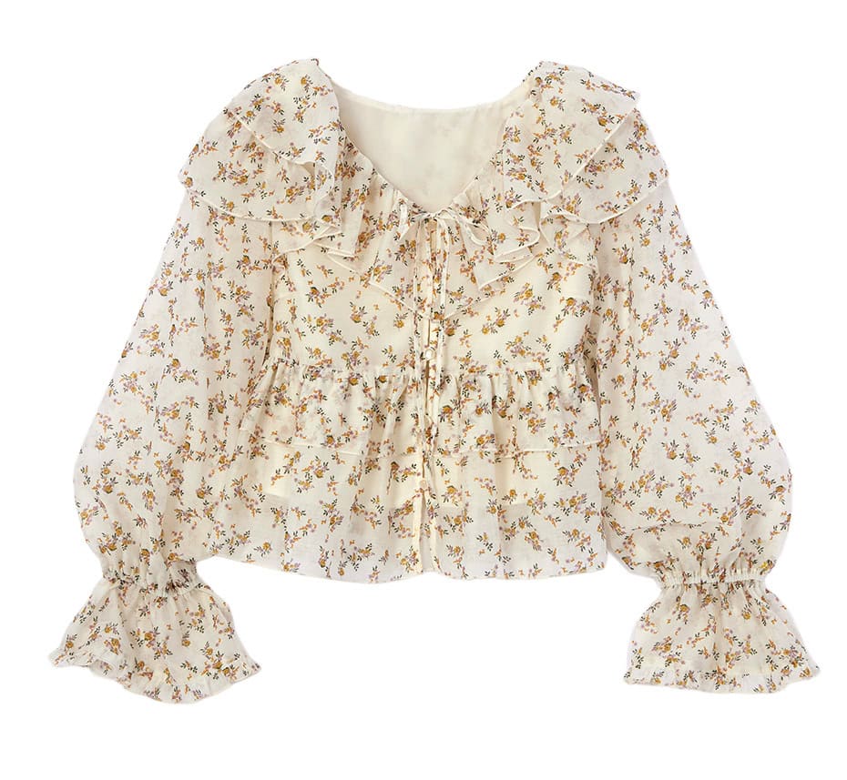 31 Sons de mode/ダブルエーの、フリルの小花柄ブラウス