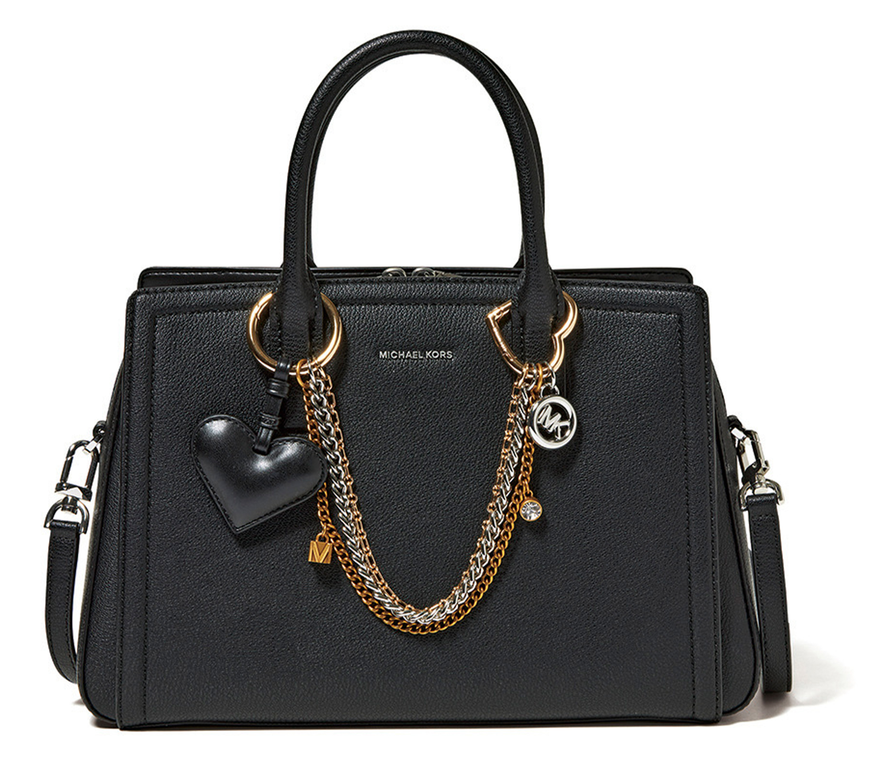 マイケル・コース の、ハートチャーム付きでデコラティブなブラックのハンドバッグ