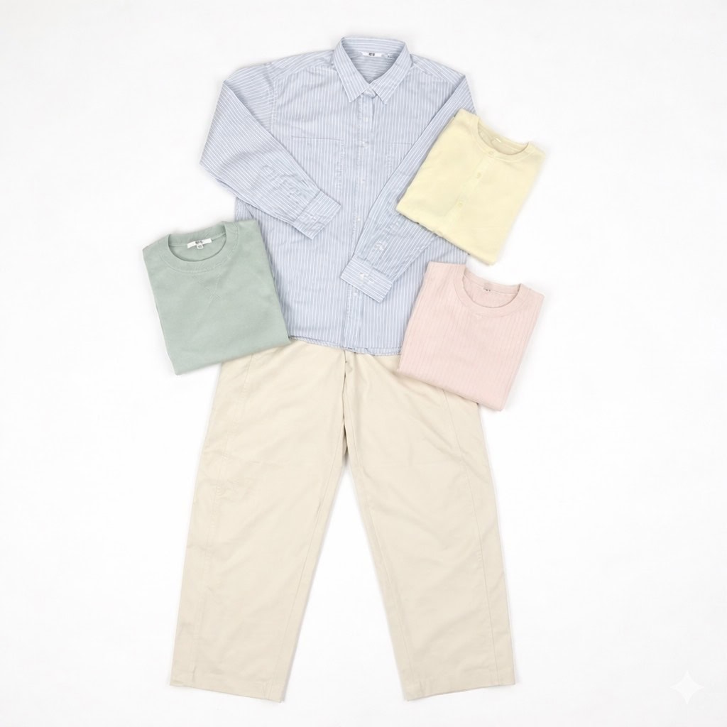 ユニクロのジャージーバレルレッグパンツを使った春コーデ