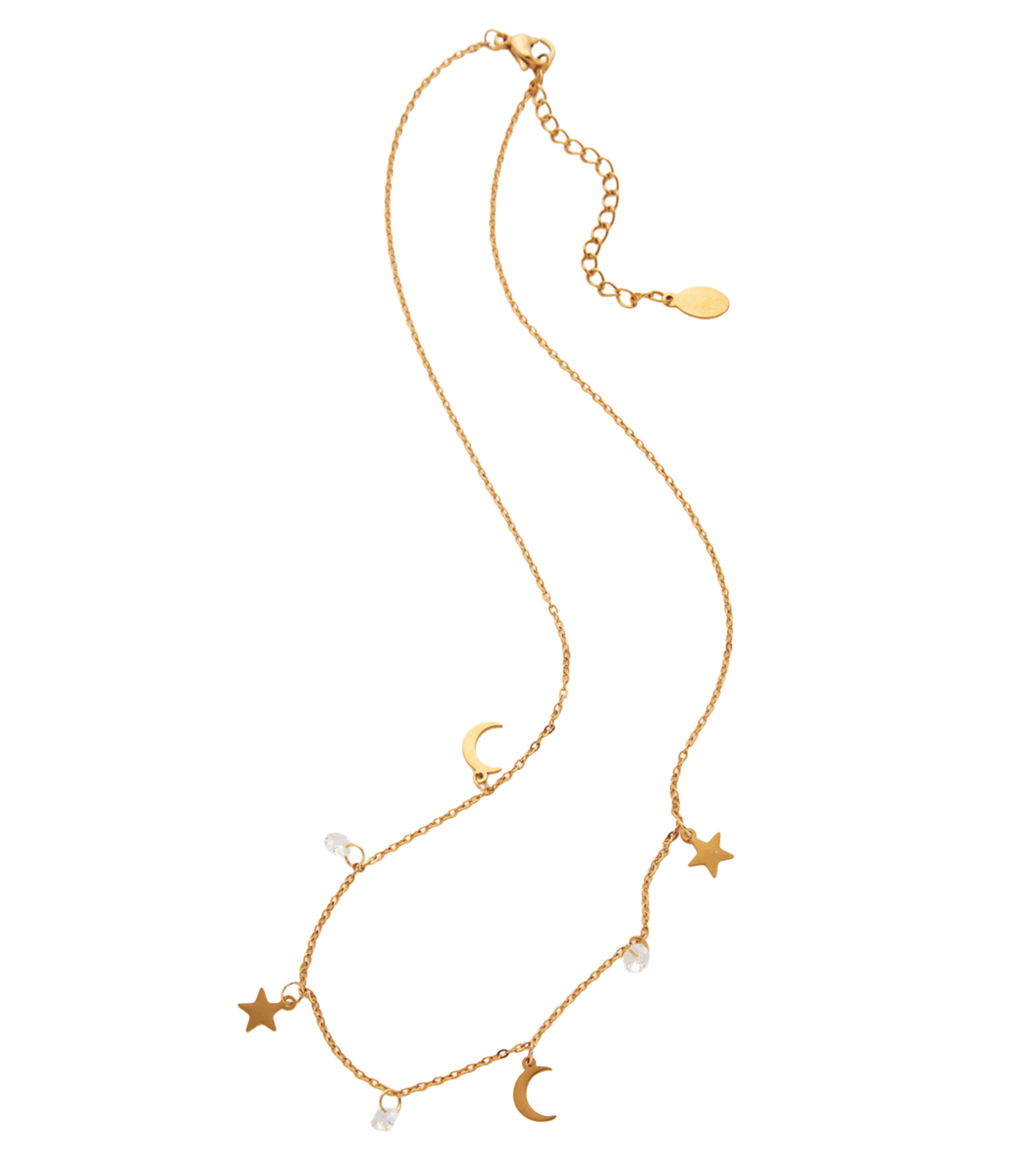 華奢にきらめく星と三日月モチーフが大人可愛いアネモネのプチプラネックレス。