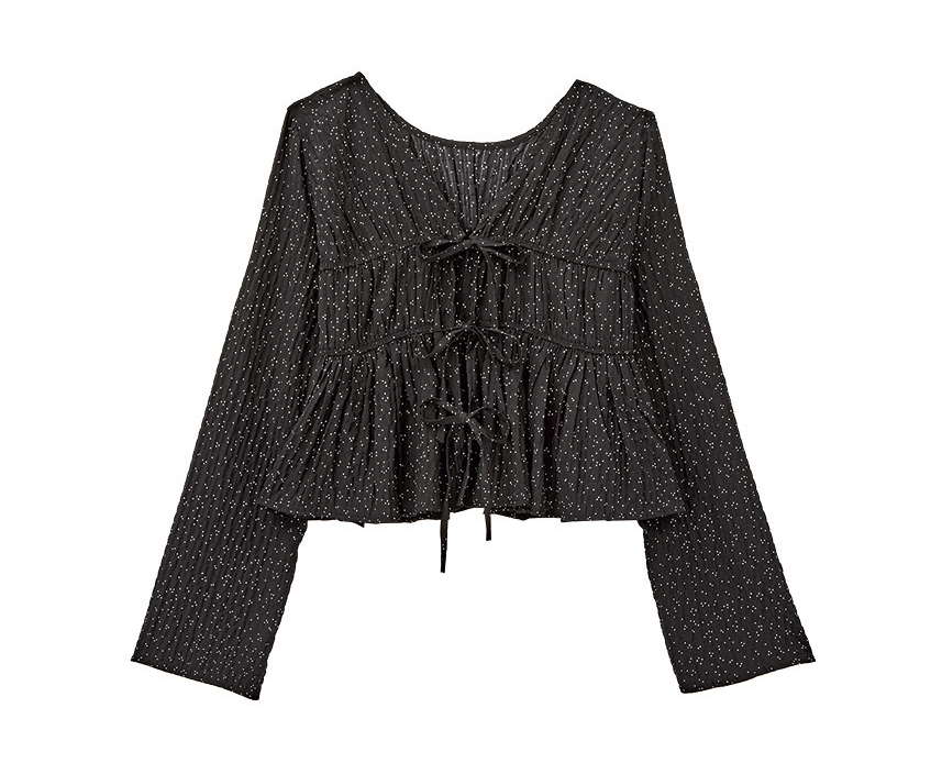 タイニーエデンのドット柄リボンティアード長袖ブラウス