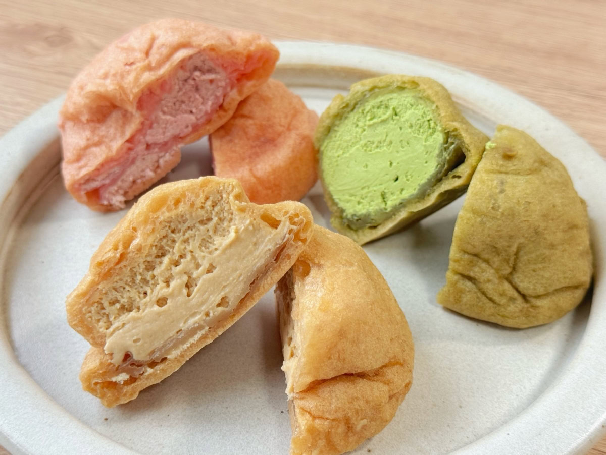 キャラメル、抹茶、ストロベリーの3種のフレーバーが楽しめます