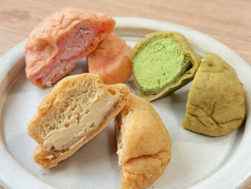 キャラメル、抹茶、ストロベリーの3種のフレーバーが楽しめます