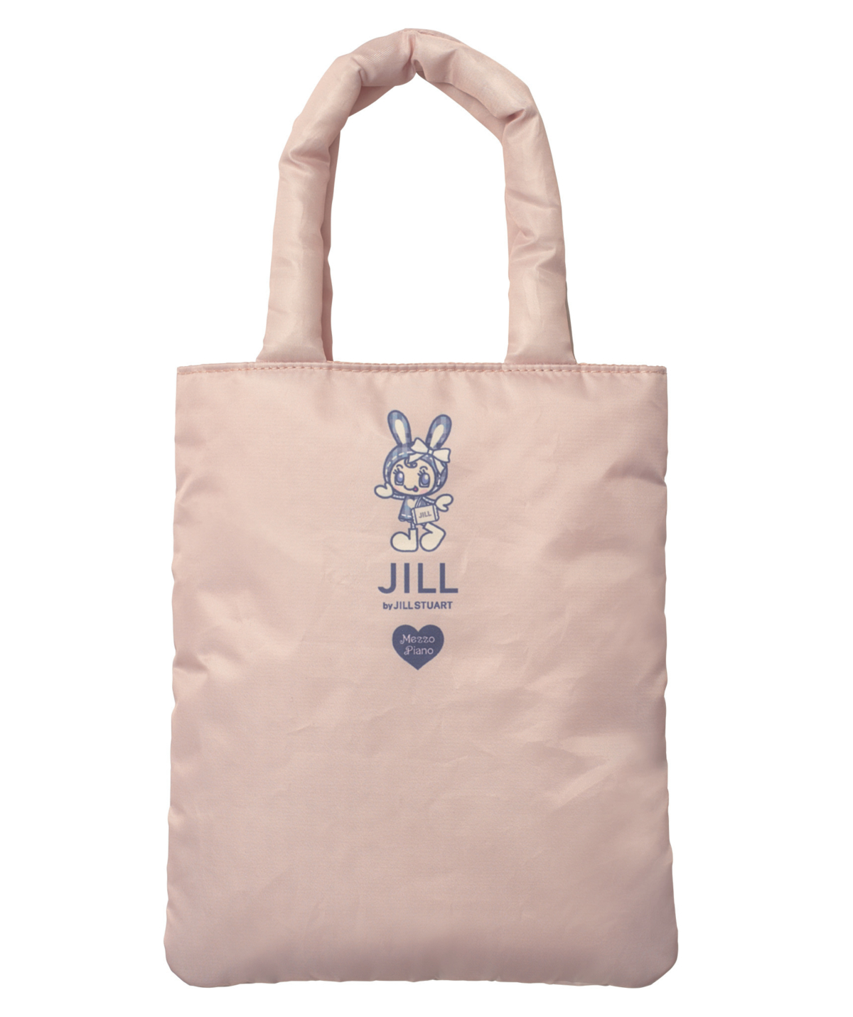 「JILL by JILL STUART」と「Mezzo Piano」のダブルネームロゴ、ジル バイ風のお洋服を着たベリエちゃんがプリントされた、トートバッグ背面のデザイン。