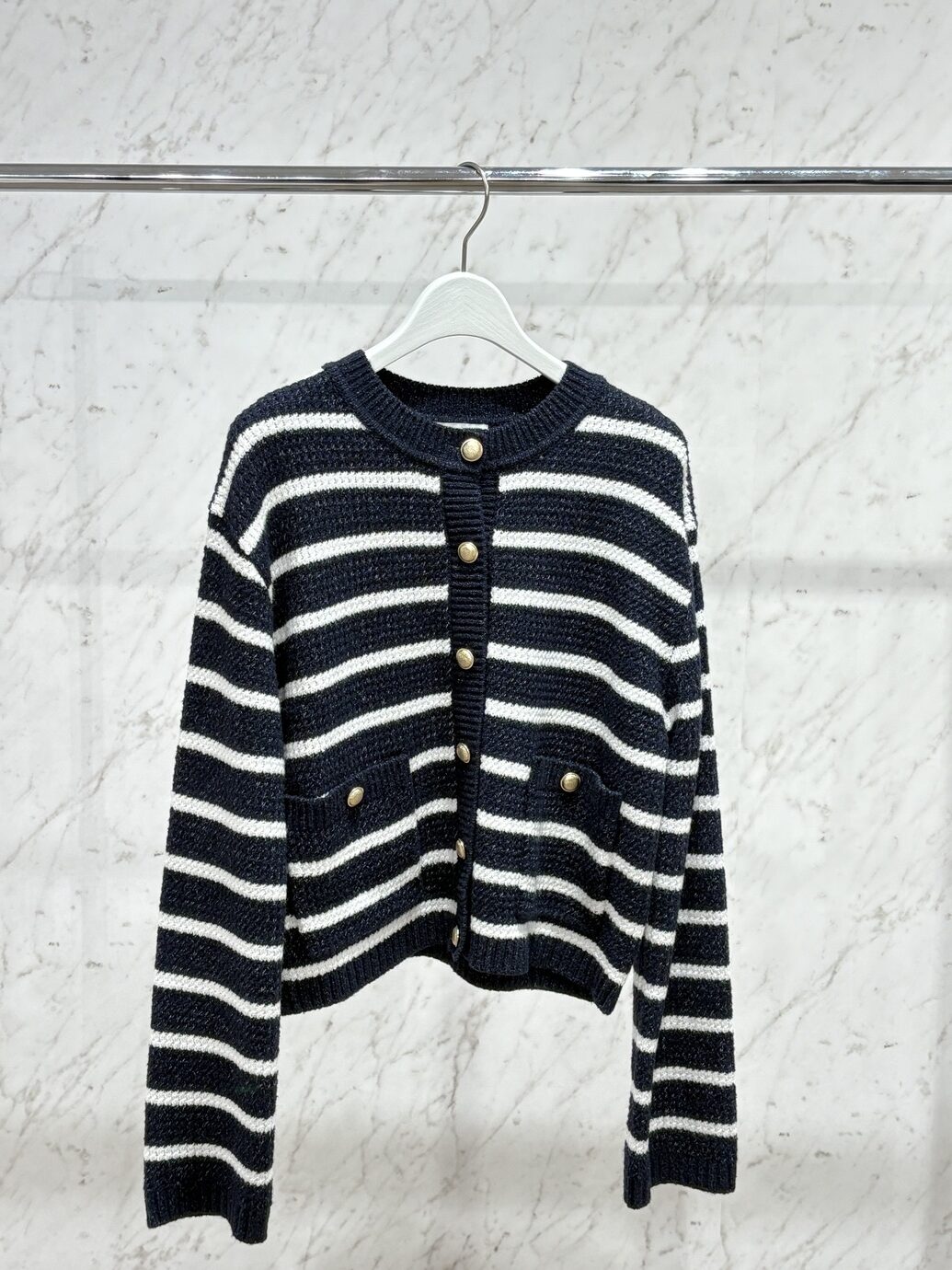 GU ツイーディーニットボーダーカーディガン