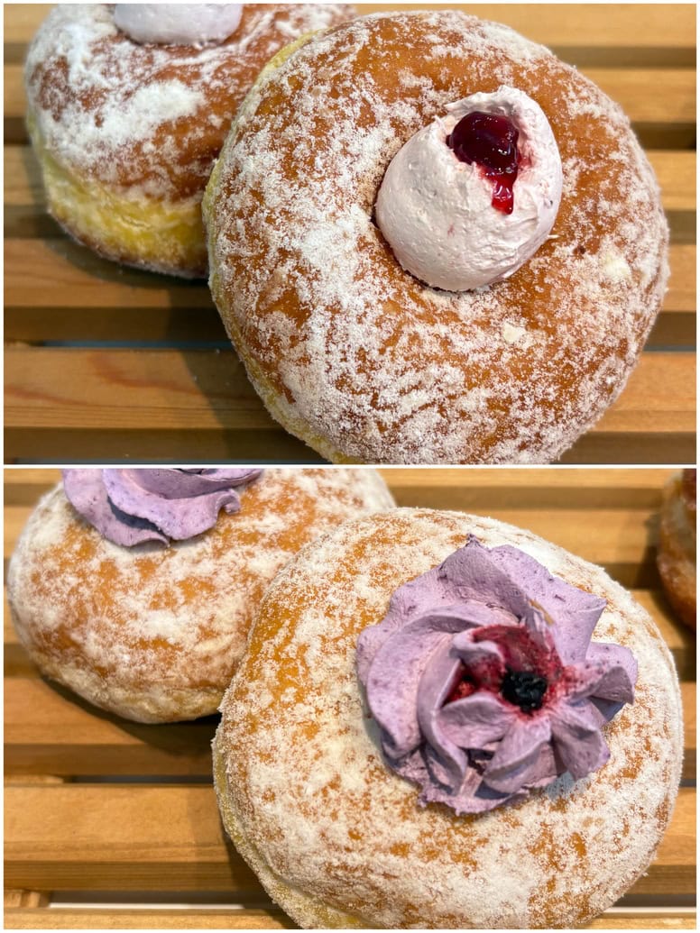 上：いちごの生マラサダ／下：濃厚ブルーベリー生マラサダ