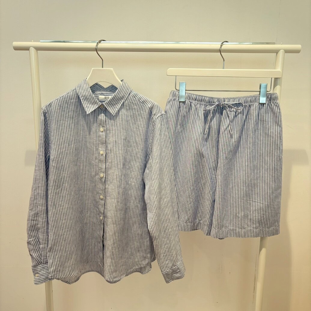ユニクロ　プレミアムリネンシャツ/ストライプ／リネンブレンドイージーショートパンツ