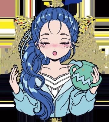 水瓶座の今月の運勢を表現した、神秘的で透明感のあるブルーヘアのイラスト