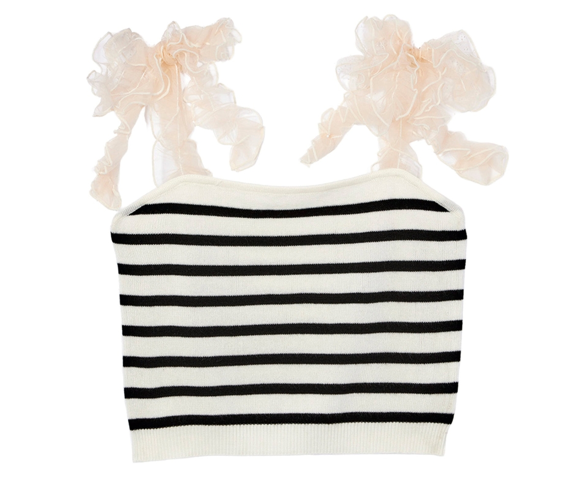 グレイルの、オーガンジーのリボンをあしらったボーダートップス