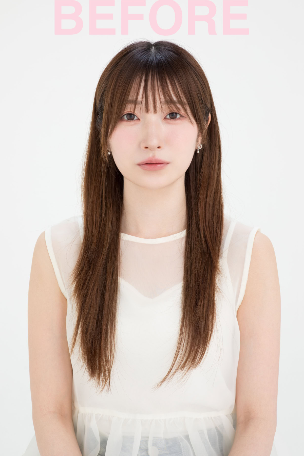 夏ヘアのスタイリング前の状態(BEFORE)。ドライシャンプー「バティスト」を使用する前のモデル・sweet lovers SHIE