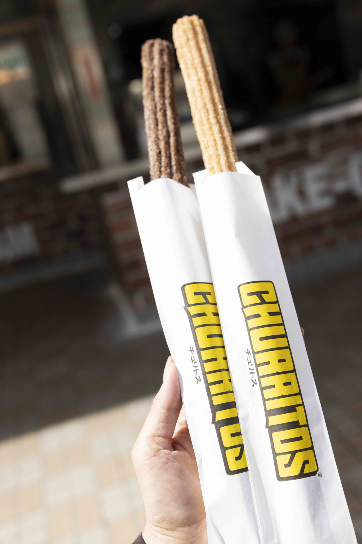 パーク内で味わえるもちもち食感のチュロス2種(プレーン・チョコ)